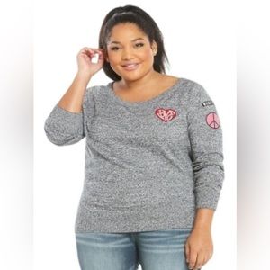 Torrid Marled Knit Patch Sweater Pullover In Black Gray Size 3X